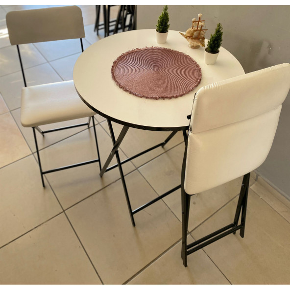 Mutfak - Balkon Masa Sandalye Takımı Beyaz Masa 80 Cm - 3