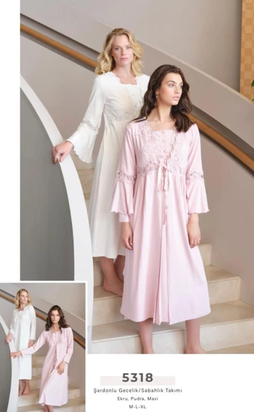 Bone Club 5318 Ecru Hamile Lohusa Gecelik Sabahlık Tk - Resim 4