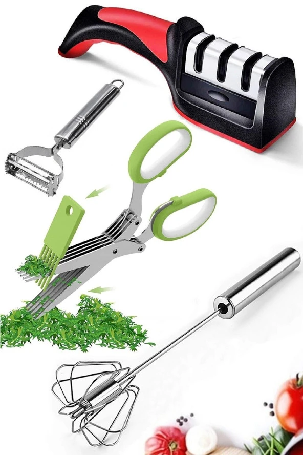 Mutfak Maydanoz Doğrama Makası Çelik Yumurta Çırpıcı Tungsten Bıçak Bileyici Metal Patates Soyacak