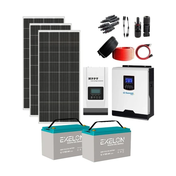 Güneş Enerjisi Solar Paketi 1kVA İnverter 210W Güneş Paneli 100Ah Jel Akü ürün görseli 1