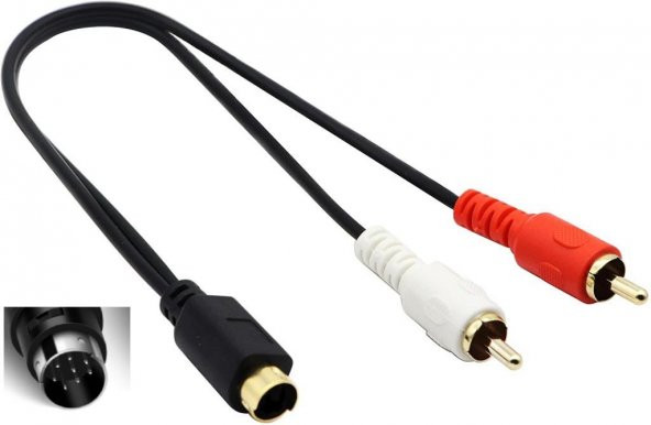 8 Pin Mini Din Erkek to 2 RCA Erkek Kablo 1.20 Metre