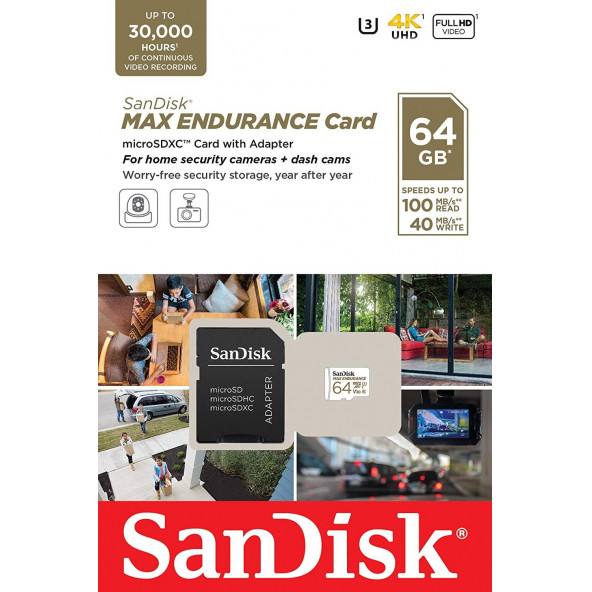 SanDisk Max Endurance 64GB 100/40MB/s microSDXC C10 V30 Hafıza Kartı SDSQQVR-064G-GN6IA