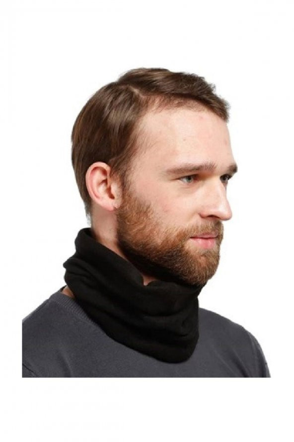 Polar Boyunluk Bere Erkek kadın  Aksesuar Siyah Polar Bere Şapka  Siyah + Siyah Kesik Parmak Eldiven Tek Ebat - 3