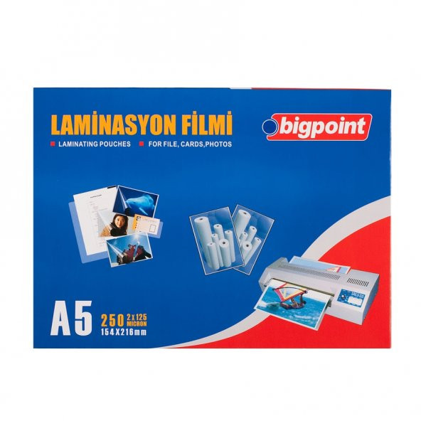 Bigpoint Laminasyon Filmi A5 125 Mikron 100'lü Kutu x 2 Kutu
