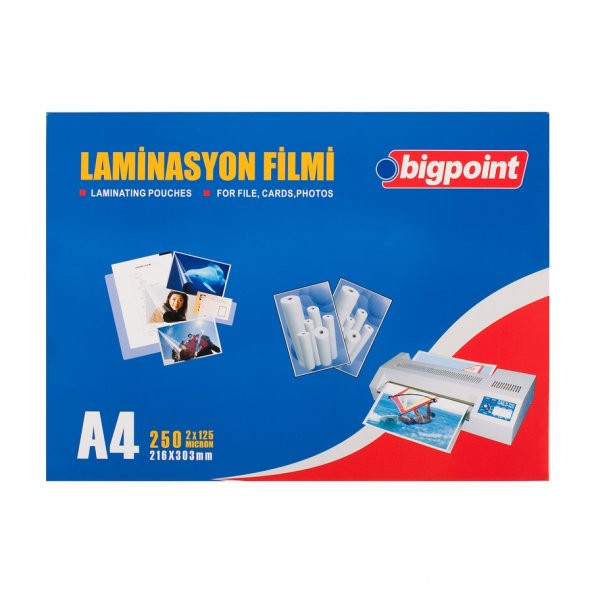 Bigpoint Laminasyon Filmi A4 125 Mikron 100'lü Kutu x 2 Kutu