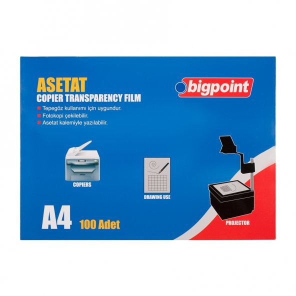 Bigpoint Fotokopi Asetatı A4 100 Mikron 100'lü Kutu x 2 Kutu