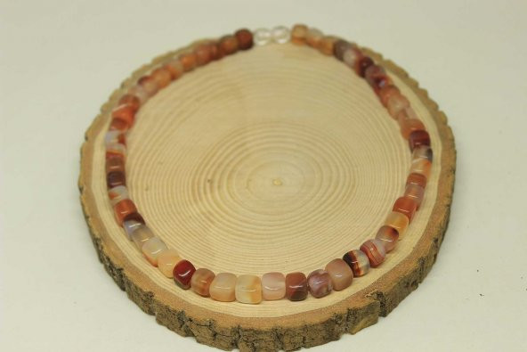 Akik Taşı Küp Şekilli Kolye 7-8mm Aralığı (Klipsli) (23825) - 3