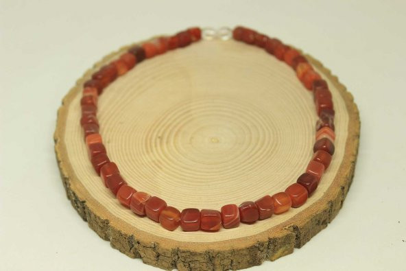 Akik Taşı Küp Şekilli Kolye 7-8mm Aralığı (Klipsli) (23835) - Resim 3