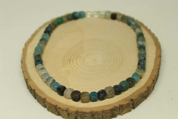 Akik Taşı Küp Şekilli Kolye 7-8mm Aralığı (Klipsli) (23840) - Resim 3