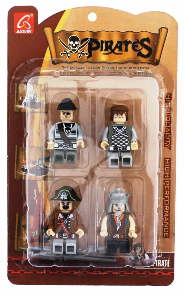Ausini Pirates 4lü Korsan Figür Seti -A Kahverengi Korsan