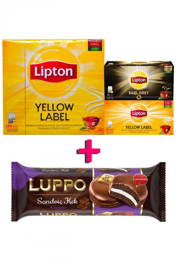 Lipton Yellow Label Bardak Poşet Çay 100+20+20 + Luppo Sandviç Kek Hediye
