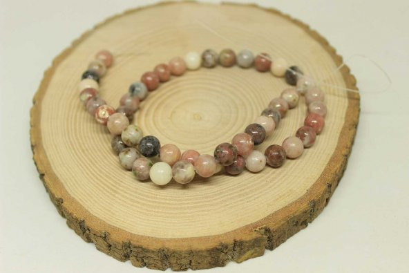 Jasper Taşı Pembe-Beyaz Karışık Renkler 8mm5adet (24005-1) - Resim 2