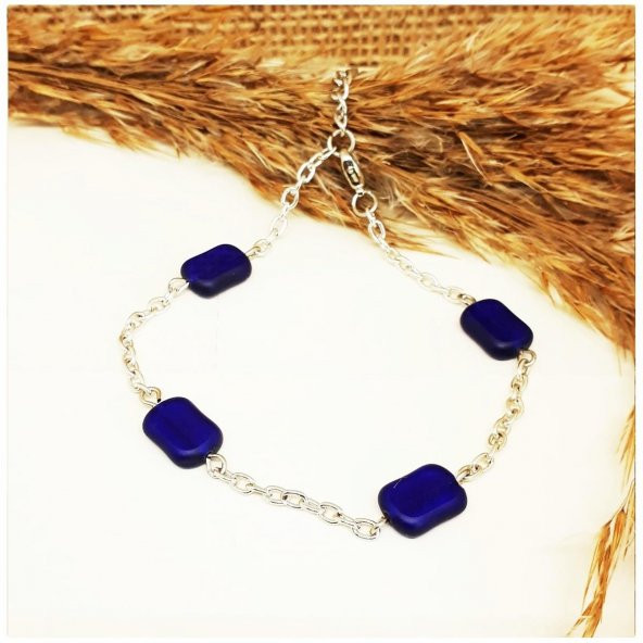 Mavi Kuvars Doğal Taş Kadın Halhal - 3