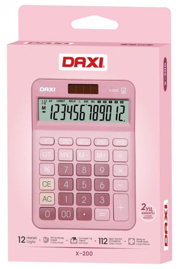 Daxi X-200 Pembe Masaüstü Hesap Makinesi 12 Haneli - 3