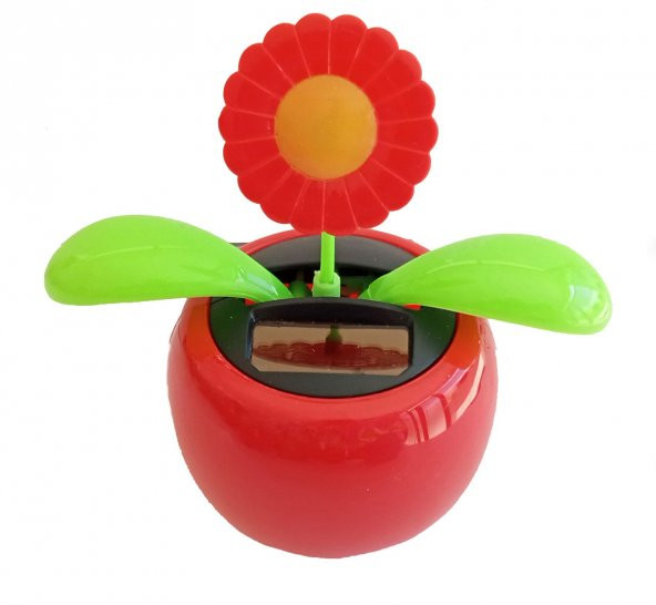 Yuvarlak Kırmızı Yapraklı Flip Flap Güneş Enerjili Dans Eden Çiçek Solar Enerjili