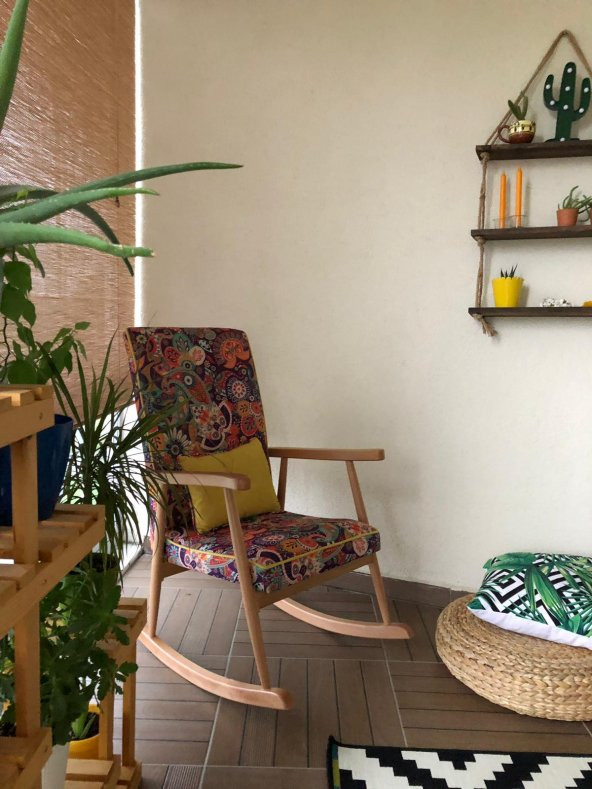 Asedia Trend Naturel Retro Döşemeli Sallanan Sandalye Dinlenme Emzirme Baba Tv Okuma Koltuğu Berjer ürün görseli