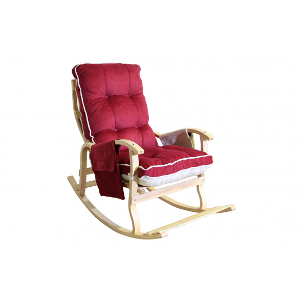 Mobildeco Sultan Lüx Ahşap Çift Minderli Çift Cepli Sallanan Sandalye krem/bordo - 2