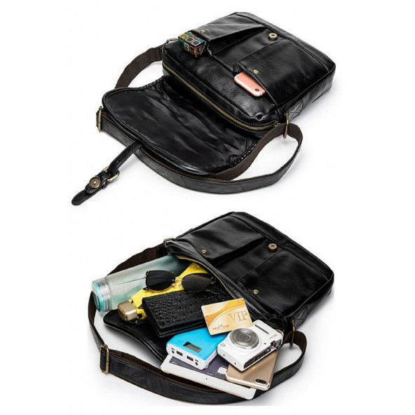 K&M King Men 2022 Trend Erkek Omuz Çanta Poliüretan Deri Öğretmen Öğrenci Evrak Omuz Çantası Siyah - 3