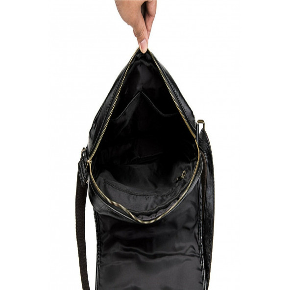 K&M King Men 2022 Trend Erkek Omuz Çanta Poliüretan Deri Öğretmen Öğrenci Evrak Omuz Çantası Siyah - 4