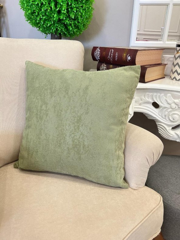 100 Kadife Kırlent Yastık Kılıfı  (Fıstık Yeşili)  Yeşil 45 x 45 - 1