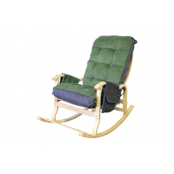 Mobildeco Sultan Lüx Ahşap Çift Minderli Çift Cepli Sallanan Sandalye füme /yeşil - 4