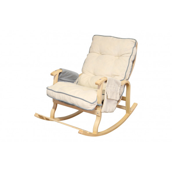 Mobildeco Sultan Lüx Ahşap Çift Minderli Çift Cepli Sallanan Sandalye krem/gri - 3