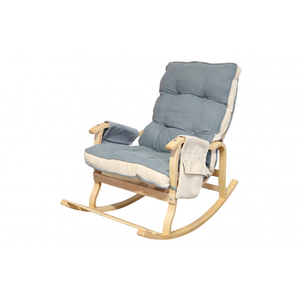 Mobildeco Sultan Lüx Ahşap Çift Minderli Çift Cepli Sallanan Sandalye krem/gri - 4