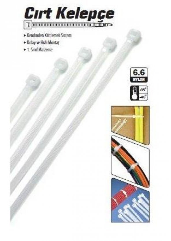 Cırt Kelepçe 3.6x300 mm 3.6x30cm 100 Adet Beyaz Kablo Bağı 3.6x30cm