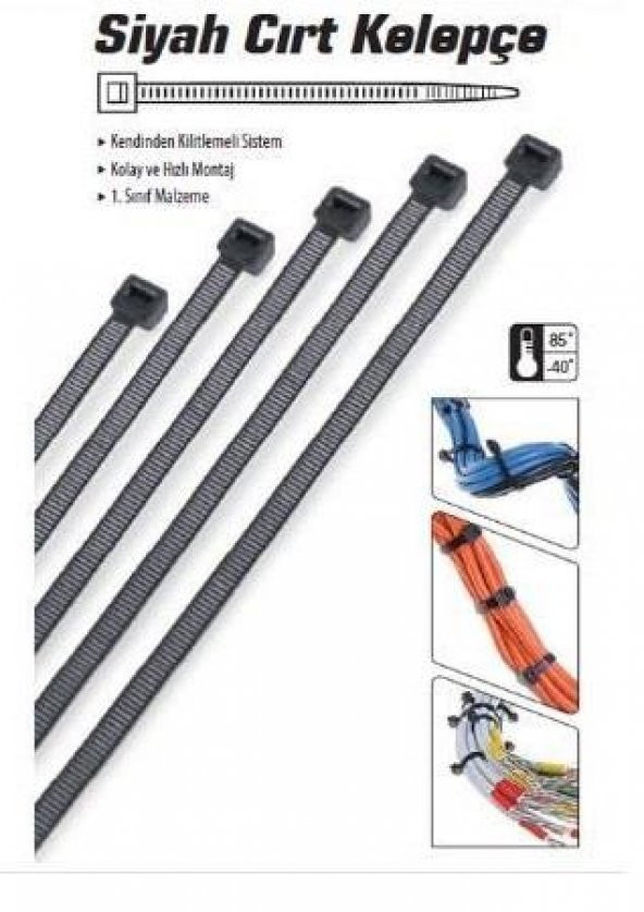 Cırt Kelepçe 3.6x250mm 100 Adet Siyah Kablo Bağı 3.6x25cm