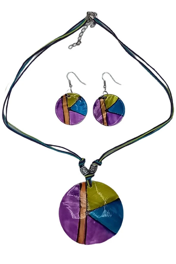 Sedef Kolye ve Sedef Küpe Seti Purple - 5