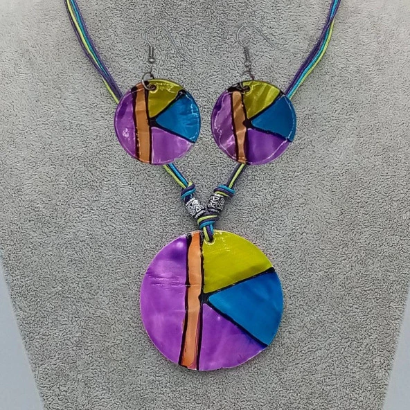 Sedef Kolye ve Sedef Küpe Seti Purple - 3