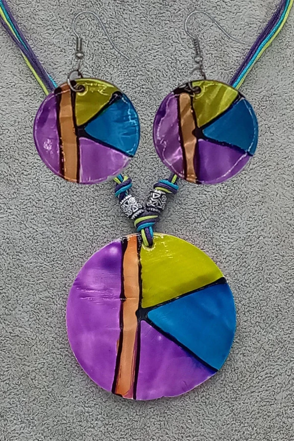 Sedef Kolye ve Sedef Küpe Seti Purple - 6