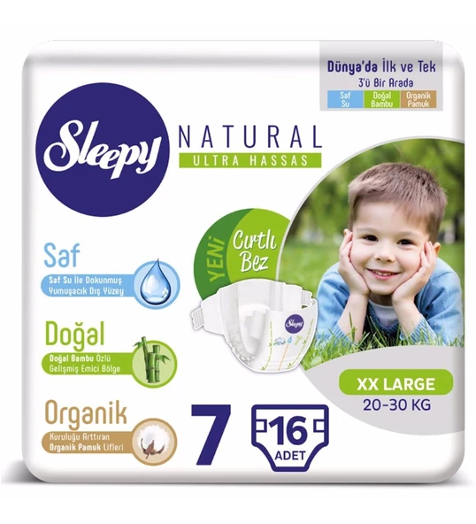 Sleepy Natural Bezi 7 Numara XXLarge 16'lı Bebek Bezi