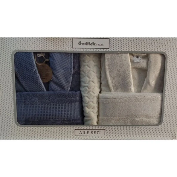 Özdilek Blossom Happy Aile Bornoz Seti Krem - Indigo