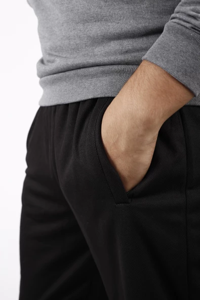 Erkek Siyah Düz Paça Yumuşak Petek Kumaş Rahat Eşofman Altı 22EESAH566 - 3