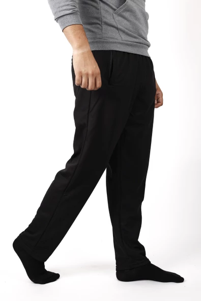 Erkek Siyah Düz Paça Yumuşak Petek Kumaş Rahat Eşofman Altı 22EESAH566 - 5