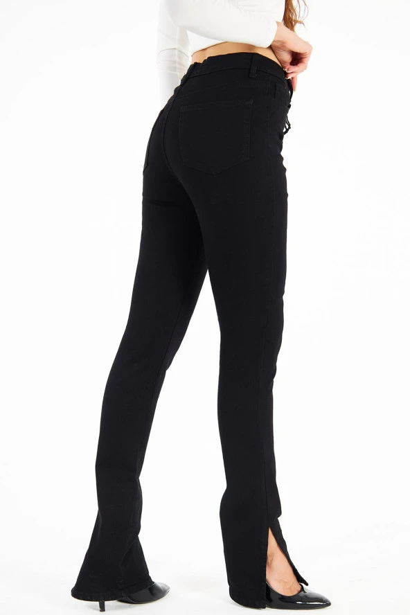 Kadın Yüksek Bel Likralı Slim Fit Kuşgözü Bağcıklı Paça Yırtmaçlı Esnek Kot Pantolon - 11