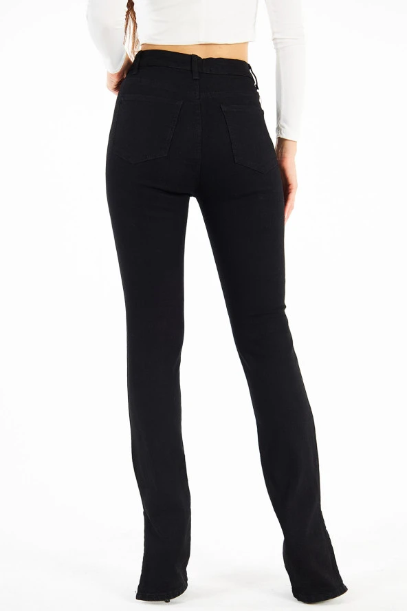 Kadın Yüksek Bel Likralı Slim Fit Kuşgözü Bağcıklı Paça Yırtmaçlı Esnek Kot Pantolon - 12