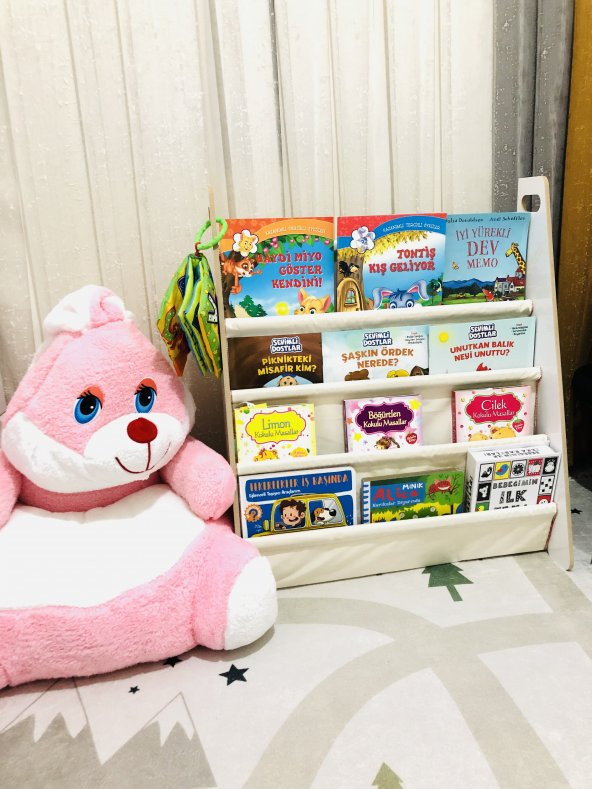Montessori Çocuk Bebek Odası Taşınabilir Eğitici 4 Raflı Bez Kumaş Kitaplık