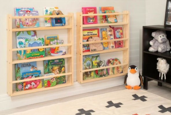 Montessori Kitaplık Çocuk Bebek Odası Duvar Rafı Ahşap Kitaplık Raf 1 Adet 105 cm