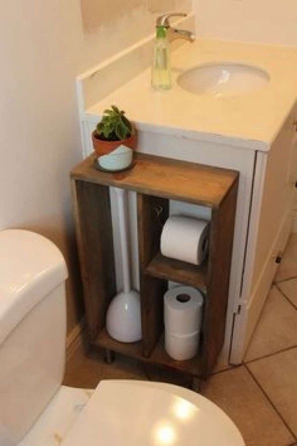 Doğal Ahşap Çok Amaçlı Tuvalet Kağıtlığı Banyo Düzenleyici Raf