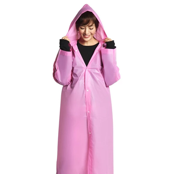 Eva Trend Unisex Siyah Yağmurlık  Pembe Standart - 5