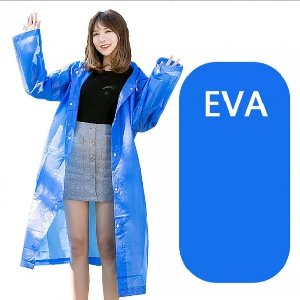 Eva Trend Unisex Siyah Yağmurlık  Mavi Standart