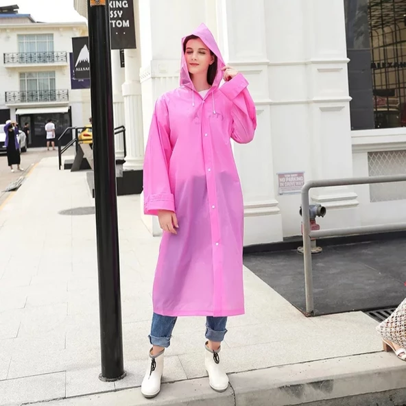 Eva Trend Unisex Siyah Yağmurlık  Pembe Standart