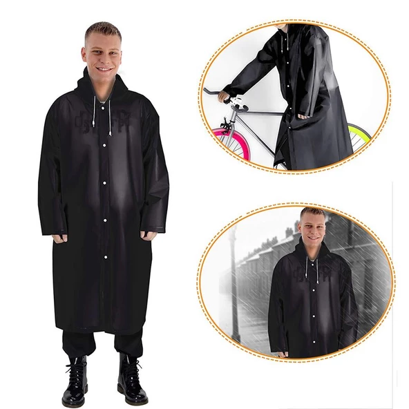 Eva Trend Unisex Siyah Yağmurlık  Siyah Standart - 5