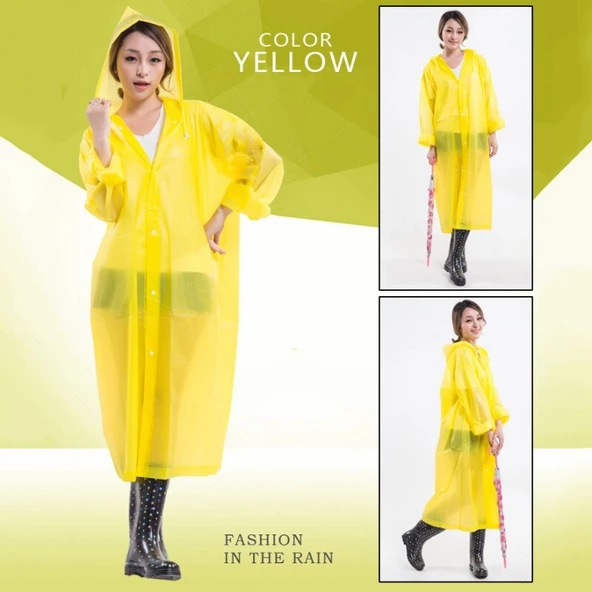 Eva Trend Unisex Siyah Yağmurlık  Sarı Standart - Resim 5