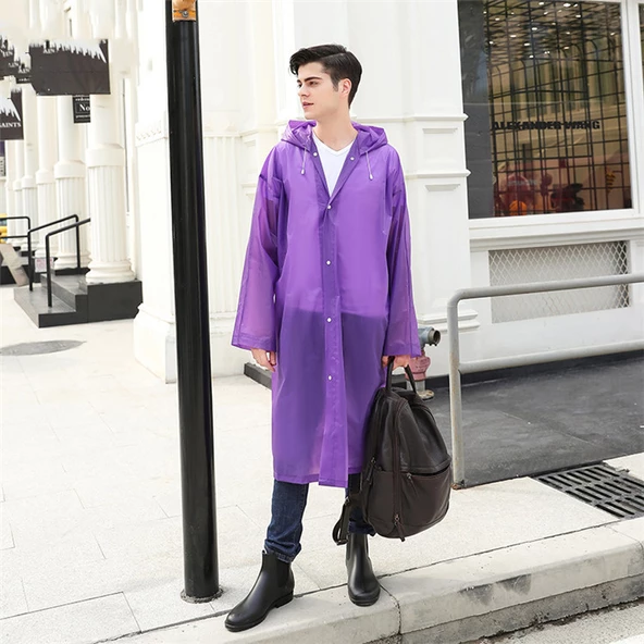 Eva Trend Unisex Siyah Yağmurlık Mor Standart - 3