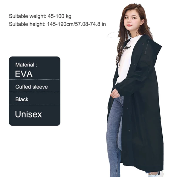 Eva Trend Unisex Siyah Yağmurlık  Siyah Standart - 4