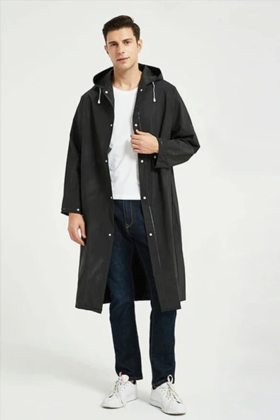 Eva Trend Unisex Siyah Yağmurlık  Beyaz Standart - 6