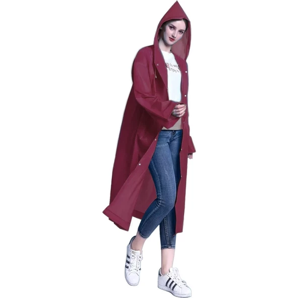 Eva Trend Unisex Siyah Yağmurlık  Bordo Tek Ebat